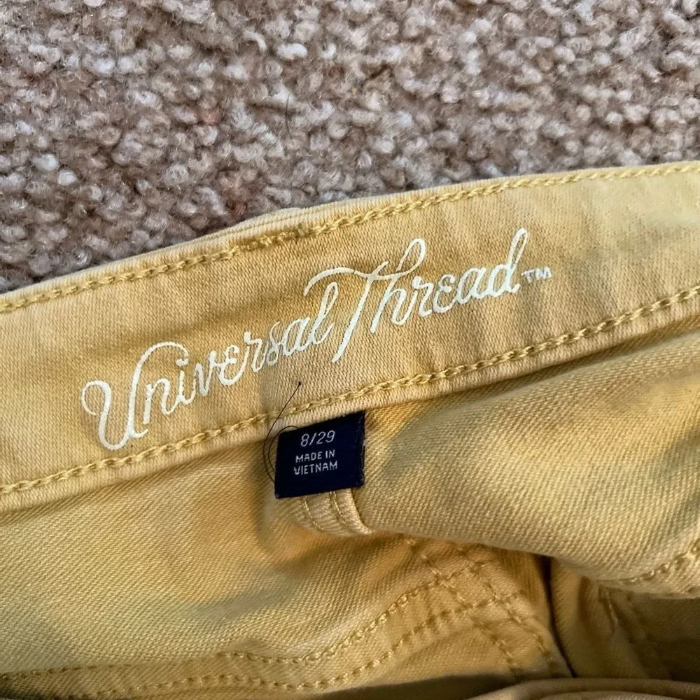 Universal Thread Yellow Button-Fly Distressed Denim Shorts High Rise Summer 8/29